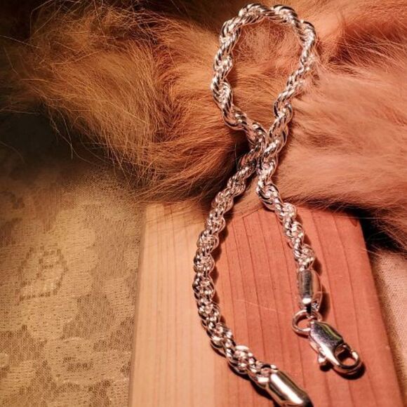 Dave, New, Not Worn, Unisex Silver Plated, Rope, 8" Bracelet - Picture 1 of 7